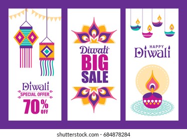 Set of Diwali Hindu festival sale posters/ banners