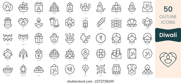 Set of diwali icons. Thin linear style icons Pack. Vector Illustration