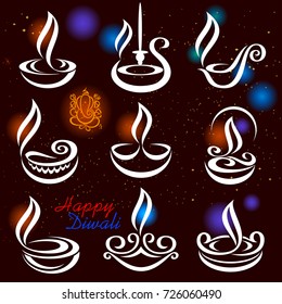 A set of diwali lamp silhouettes