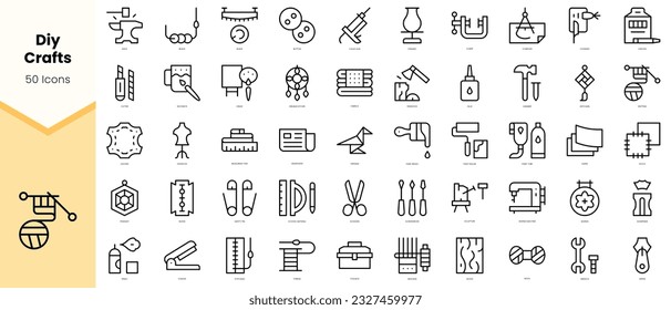 Conjunto de artículos de artesanía Iconos. Paquete de iconos de estilo de arte de línea simple. Ilustración del vector