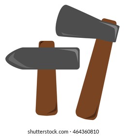 Set of DIY tools. Old hammer and axe in simple design. Isolated vector illustration on white background.