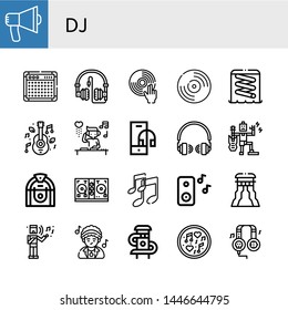 Set of dj icons such as Audio, Amplifier, Headphones, DJ, Vynil, Slider, Music, Headphone, Jukebox, Disc jockey, Musical, Disco , dj