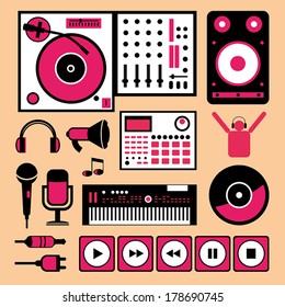 Set of dj music icons.