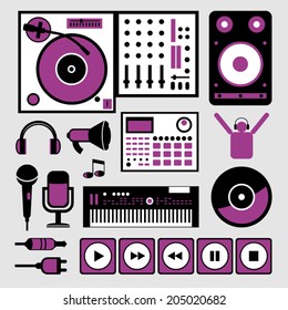 Set of dj music icons.