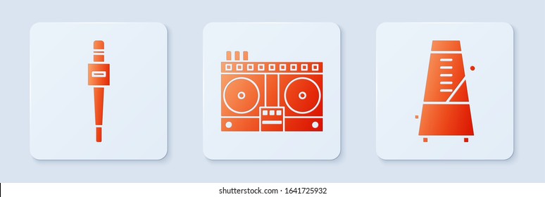 Set DJ remote for playing and mixing music, Microphone and Metronome with pendulum in motion. White square button. Vector