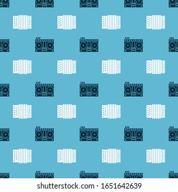 Set DJ remote for playing and mixing music and Musical instrument accordion on seamless pattern. Vector