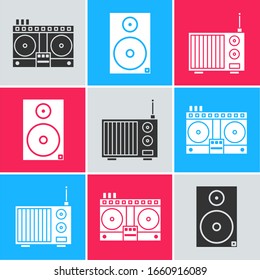 Set DJ remote for playing and mixing music, Stereo speaker and Radio with antenna icon. Vector