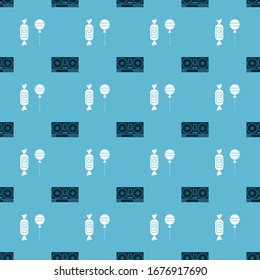 Set DJ remote for playing and mixing music  and Lollipop  on seamless pattern. Vector