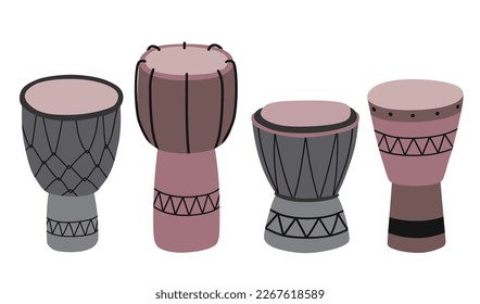 Set of Djembe icon isolated on white background.