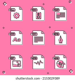 Set DLL file document, WAV, PDF, OTF, TXT, EPS, GIF and MP3 icon. Vector