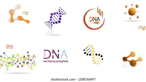 Set of DNA Helix Logo Template. Genetics Vector Design. Biological Illustration