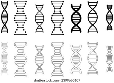 Set von DNA-Symbol. DNA-Symbol-Zeichen. DNA schwarz Vektorsymbol.