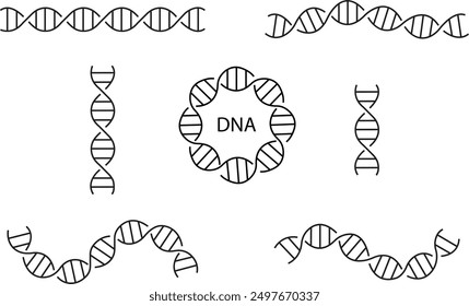 Set of DNA icons. deoxyribonucleic Acid Vectors outline Designs. DNA signs template for web and mobile UI elements. Spiral molecule medical bio tech illustration isolated on transparent background.