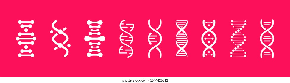 Набор иконок ДНК. Модель гена жизни, биокод, генетика, молекулы, медицинские символы. Молекула структуры, значок хромосомы. Пиктограмма вектора ДНК, генетического знака, элементов и иконок коллекции.