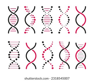 Set of DNA icons. Life gene model bio code genetics molecule medical symbols. Structure molecule, chromosome icon. Vector set of elements DNA