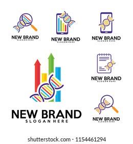 Set of DNA logo vector, Biology Labs logo design template, Stats, finance, note, phone, find icon