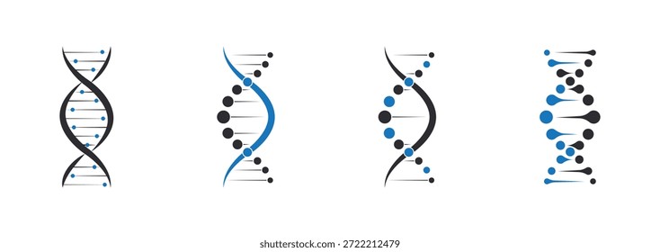 Conjunto de icono de molécula de ADN aislado sobre fondo blanco