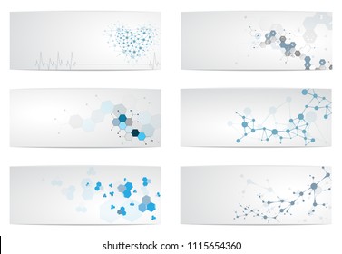 Conjunto de moléculas de ADN Vector de fondo digital de ciencia 