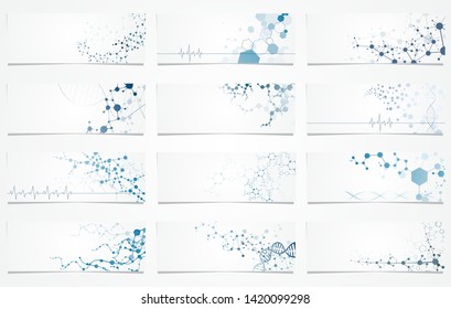 Set of dna molecule structure Science digital backgrounds vector 