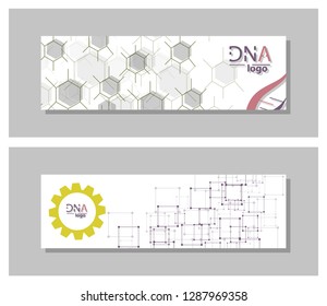 Set of DNA molecule vector brochure template. Flyer Layout. Creative modern design
