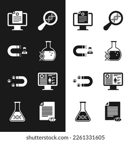 Set DNA research, search, Customer attracting, Clinical record on monitor, ,  and  icon. Vector