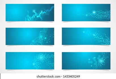 Set of DNA structure molecular fluorescent digital vector science background