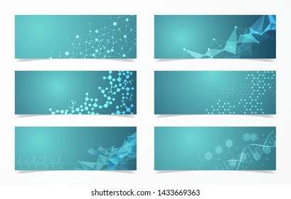 Set of DNA structure molecular fluorescent digital vector science and technology background