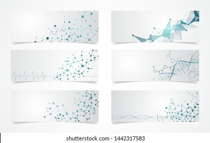 Set of DNA structure molecular fluorescent digital vector science background