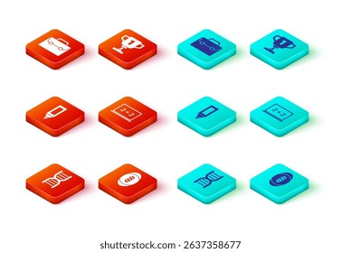 Set DNA symbol, American Football ball, Marker pen, Chalkboard, Award cup and Briefcase icon. Vector