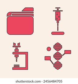 Set DNA symbol, Document folder, Syringe and Microscope icon. Vector