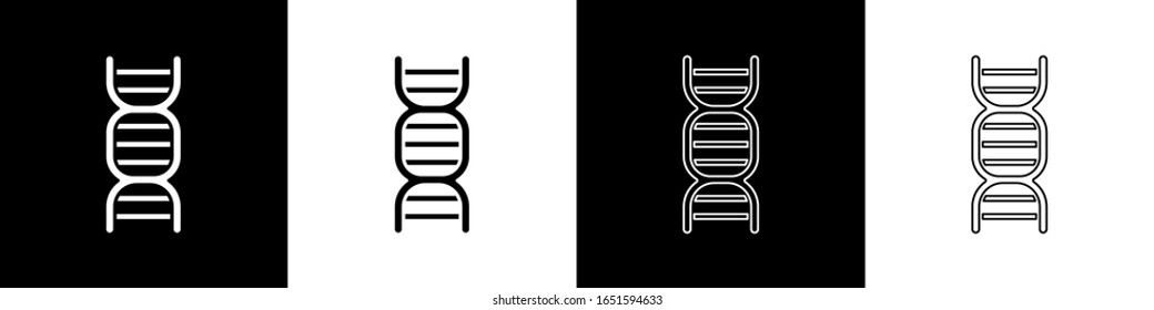 Set DNA symbol icon isolated on black and white background.  Vector Illustration