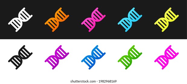 Establece el icono del símbolo del ADN aislado en el fondo blanco y negro.  Vector