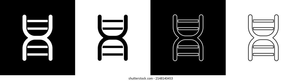 Set DNA symbol icon isolated on black and white background.  Vector
