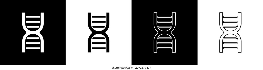 Set DNA symbol icon isolated on black and white background.  Vector