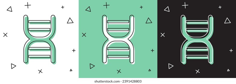 Set DNA Symbol einzeln auf weißem und grünem, schwarzem Hintergrund.  Vektorgrafik