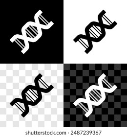 Set DNA symbol icon isolated on black and white, transparent background.  Vector
