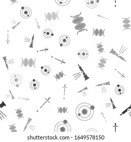 Set DNA symbol, Solar system, Telescope and Pipette on seamless pattern. Vector