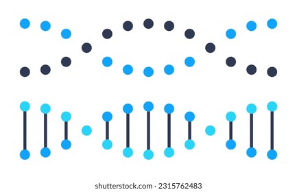 Set von DNA-Vektorsymbols auf abstraktem Stil. Genetisches Chromosom. Menschlicher Gencode. Spiralmolekül.