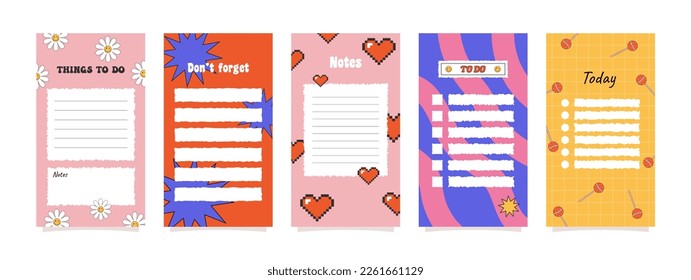 Set of to do check list, to do list, blank planner. Suitable for print and web, social media stories banner, diary, notebook template. Flat vector.