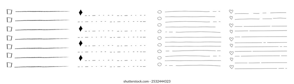 Definir como Fazer doodle em branco da página de lista de verificação. Lembrete, nota de memorando mão desenhada isolada em branco. Planejador de lápis, bloco de notas, folha. 