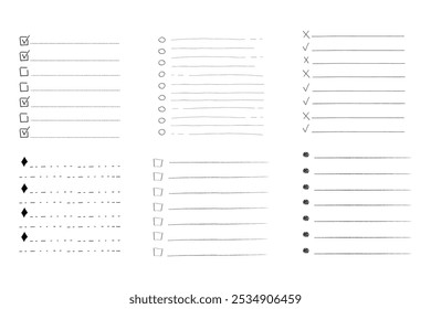 Definir como Fazer doodle em branco da página de lista de verificação. Lembrete, nota de memorando mão desenhada isolada em branco. Planejador de lápis, bloco de notas, folha. 