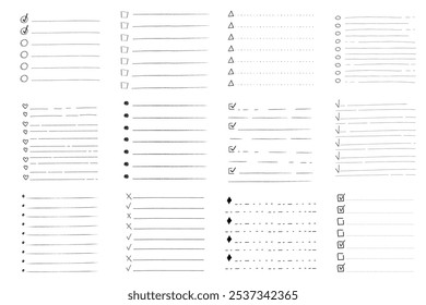 Definir como Fazer doodle em branco da página de lista de verificação. Lembrete, nota de memorando mão desenhada isolada em branco. Planejador de lápis, bloco de notas, folha. 