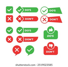 Set von tun und nicht Taste Sammlung mit Daumen nach oben und Daumen nach unten. choice concept illustration, tick and cross, gute und schlechte Symbole, wie und nicht wie Symbole, Häkchen und rote Kreuz-Symbole.