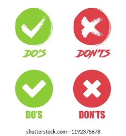 Set of Do and Dont check tick mark and red cross icons.