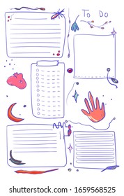 set of to do list . hand drawn magic objects.