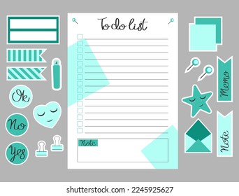 Set of to do list and stickers. Template for agenda, planners, checklists, notebooks, cards and other stationery. Event planner template. Layout in A6.