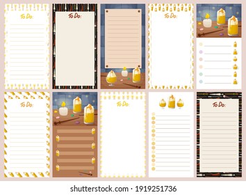 Set of to do list templates. Cute elements and illustrations. Space for notes. Flat style illustration.