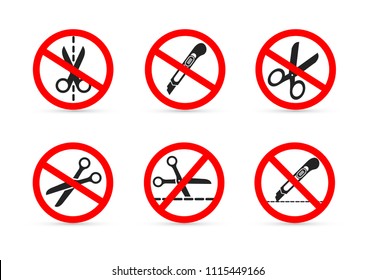 Set of Do not open with a knife or scissors. Vector illustration. Isolated on white background