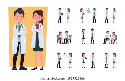 Set of doctor cartoon characters. Flat design people characters.