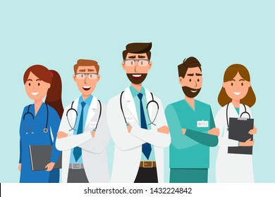 Set of doctor cartoon characters. Medical staff team concept in hospital. vector illustration